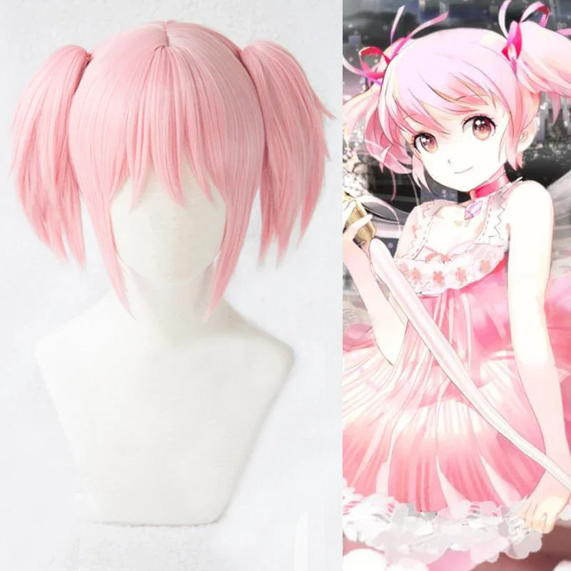 Anime Madoka Kaname Cosplay Wig Puella Magi Madoka Magica Short  Pink Heat Resistant Synthetic Hair Costume Wigs