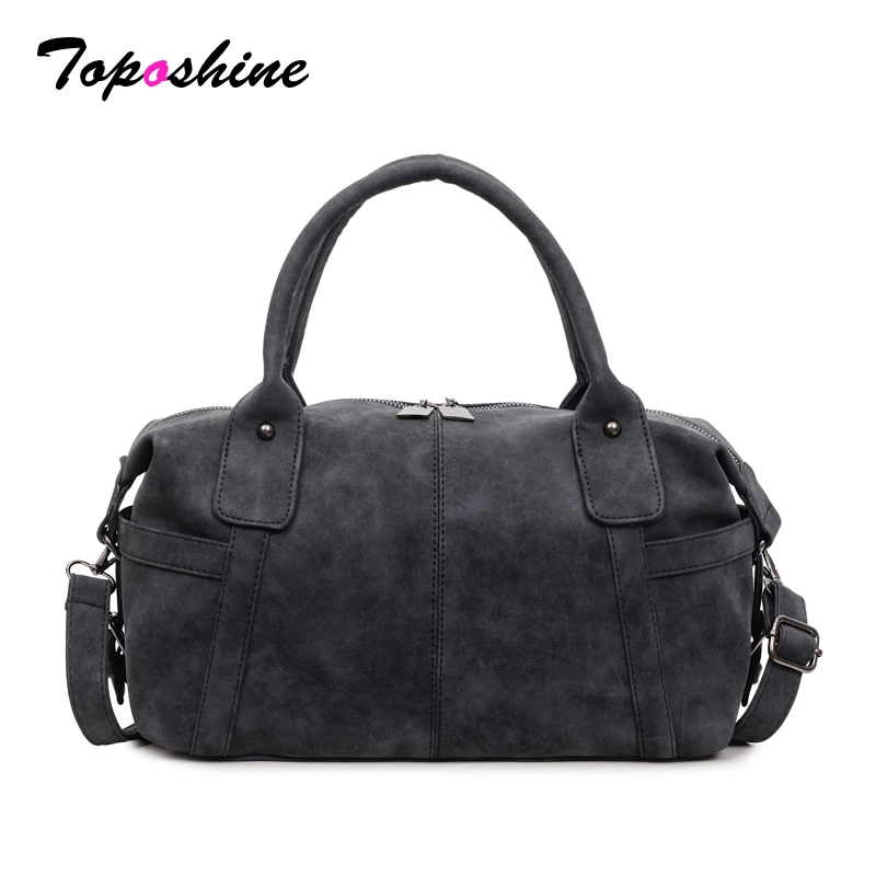 

Винтажная сумка-бостон Toposhine из искусственной кожи с эффектом потертости для женщин, ретро-сумка с верхней ручкой, повседневная сумка через плечо, вместительная сумка-кроссбоди