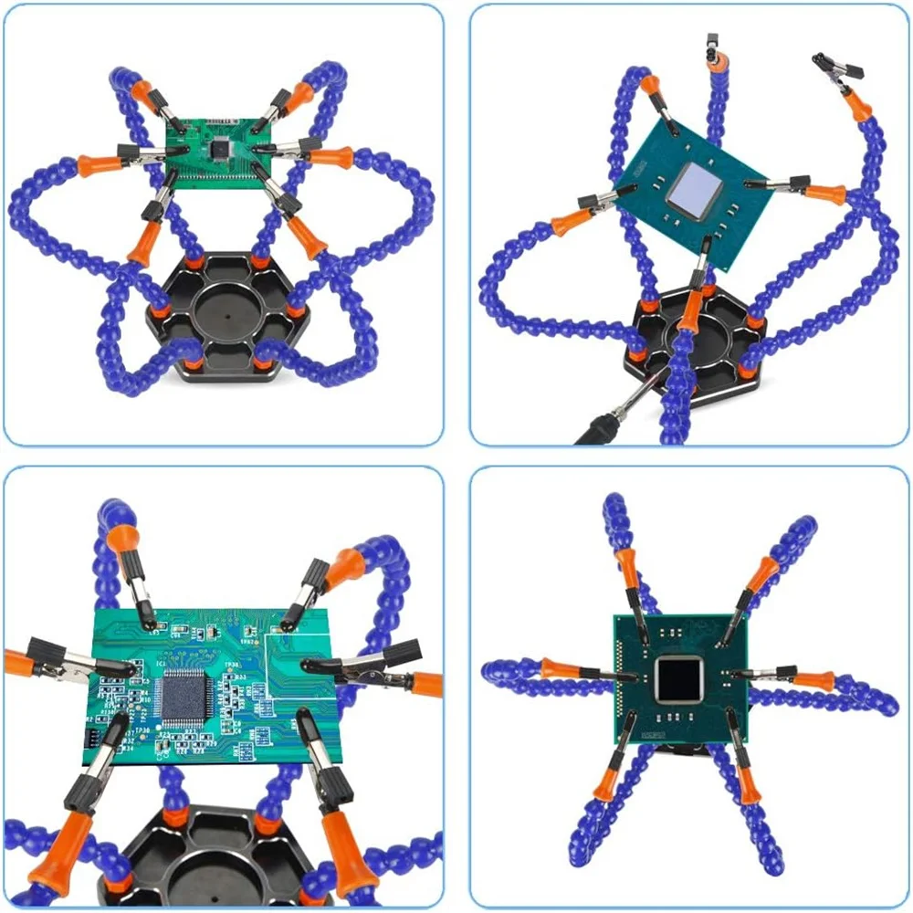 Station de soudage avec six bras flexibles, base en métal, outil de soudage pour souder, assemblage, réparation, marijuana ing, passe-temps, artisanat