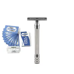 Premium Double-Edge Metal Safety Razor for Classic Men's Shaving - Includes 10PCS Razor Blades