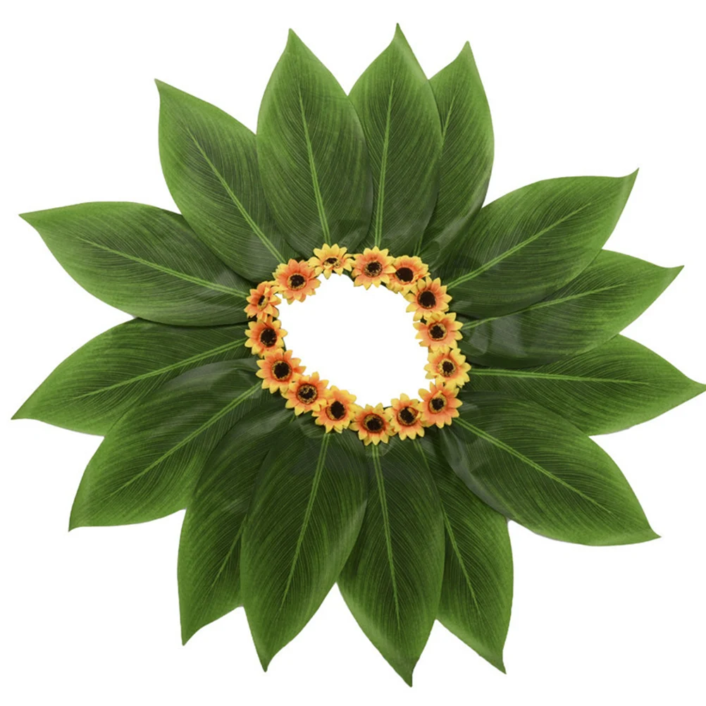 

5 Pcs Hawaiian Costume Set Green Grass Skirt Luau Party Supplies Fabric Silk Leaves Adjustable Elastic Bands Beach