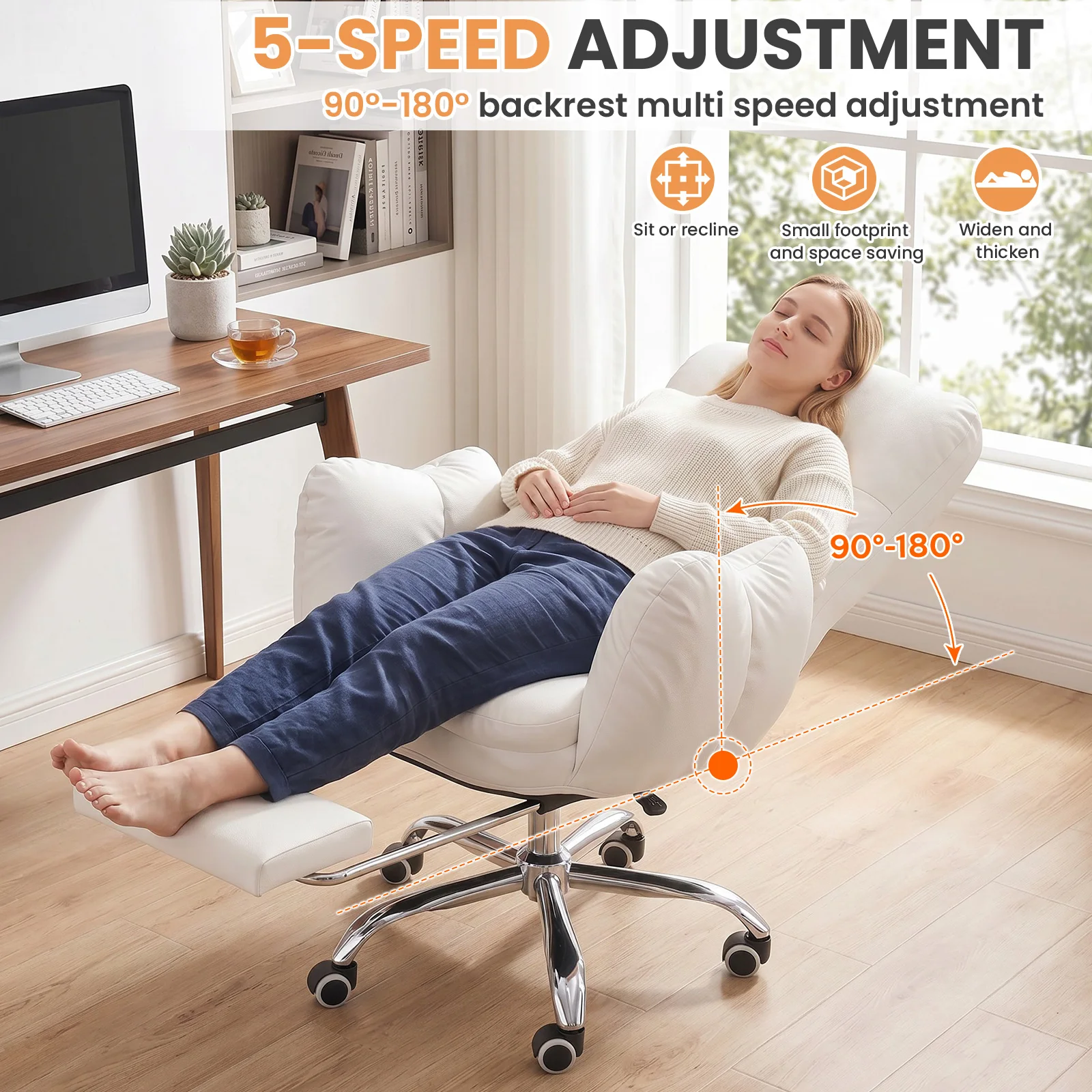 Sedia ergonomica reclinabile per computer con poggiapiedi, sedia da ufficio con schienale regolabile in 5 posizioni, rotazione a 360° ° Sedia da Ufficio e Casa con Supporto Lombare Imbottito in