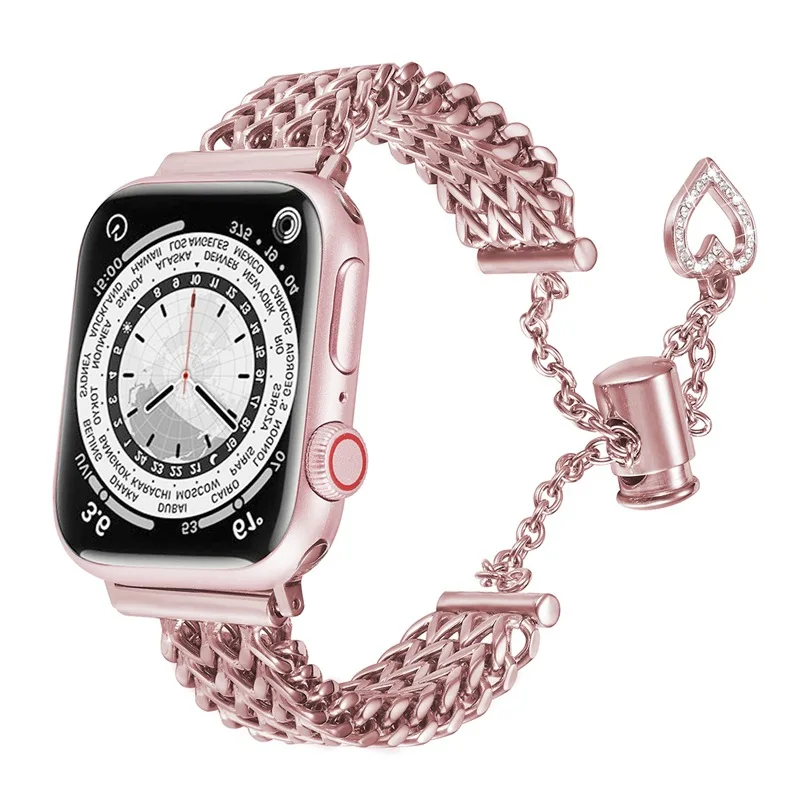 الفولاذ المقاوم للصدأ الحب شكل حزام ل سوار ساعة يد آبل 7/6/5/4 سلسلة 38/40/41 مللي متر 44 اكسسوارات معصمه ملكة جمال السيدة سيدة 8 الترا 49 مللي متر