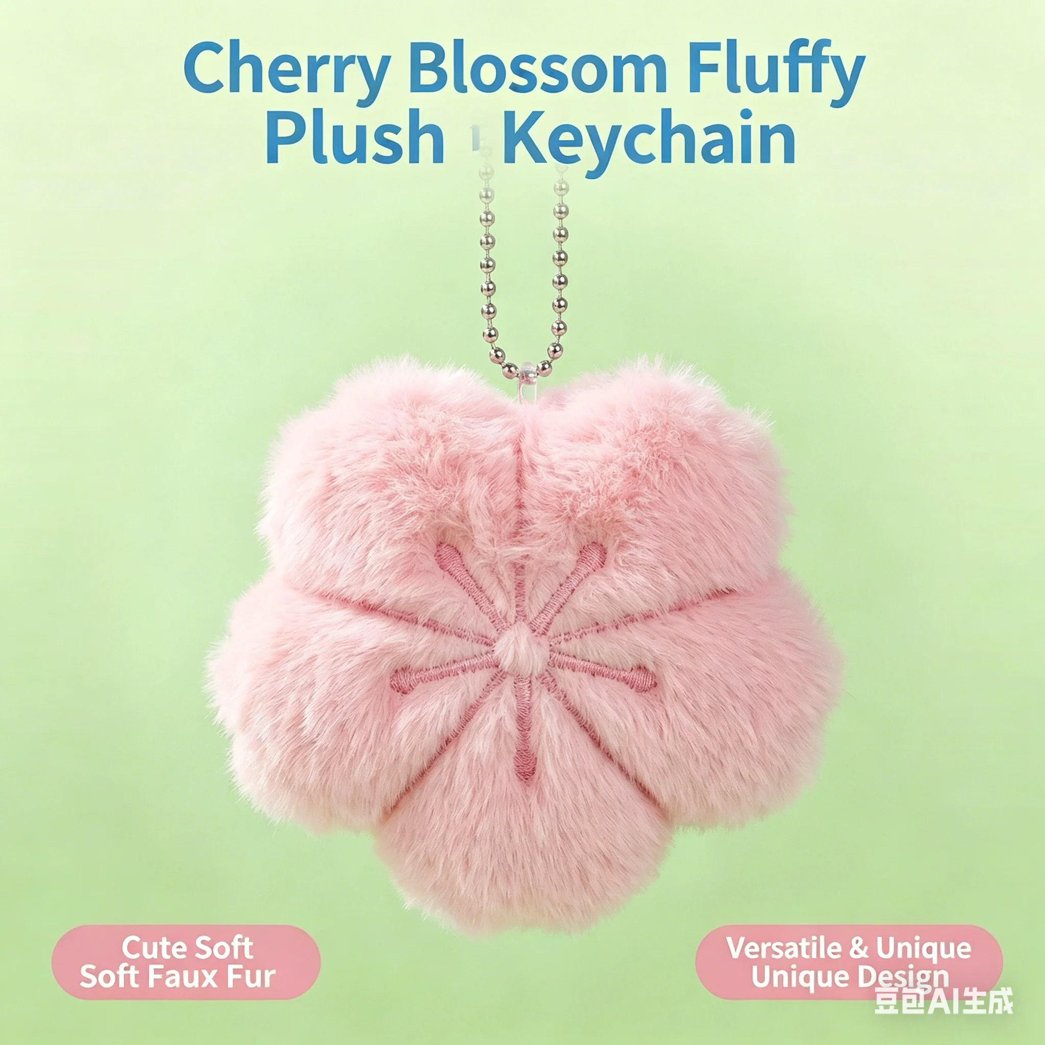Cute Cherry Blossom Fluffy Plush Keychain, Soft Faux Fur Flower Bag Charm, Portable Key Pendant for Gift, Car Key Decor