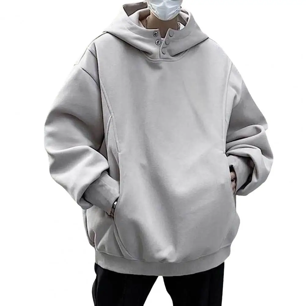 Men Hop Hoodie Men's Fall Winter Hoodie with Big Pockets Buttoned Hood for Sport Wear Loose Elastic Cuff Warm Pullover Hop Style