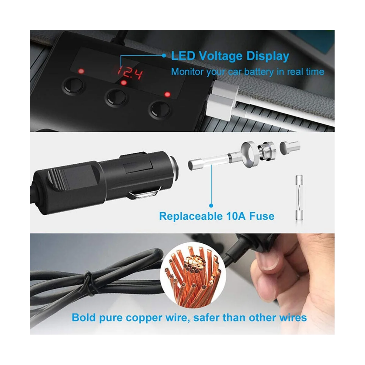 TR12 Car Bluetooth Lighter One for Three Car Charger Universal Car Supplies A