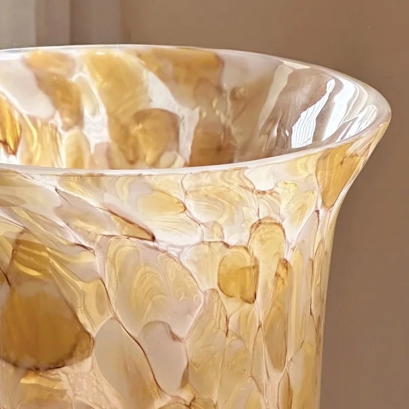 Vase Middle Ancient Tall Glaze Wide Mouth Glass Water Flower Vase Light Luxury Senior Feeling Living Room Decoration