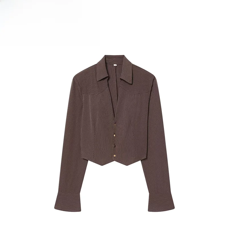 

Faionable Striped oulder Pad irt for Women Ele Personali ZR New Autumn Sle Polyester Long Sve Loose Fit