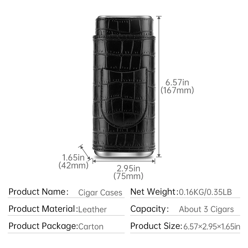 3-pack Cigar Case Portable Leather Holder Box Storage with Stainless Steel Sharp Cigar Cutter Luxury Smoking Accessories CH-24FA