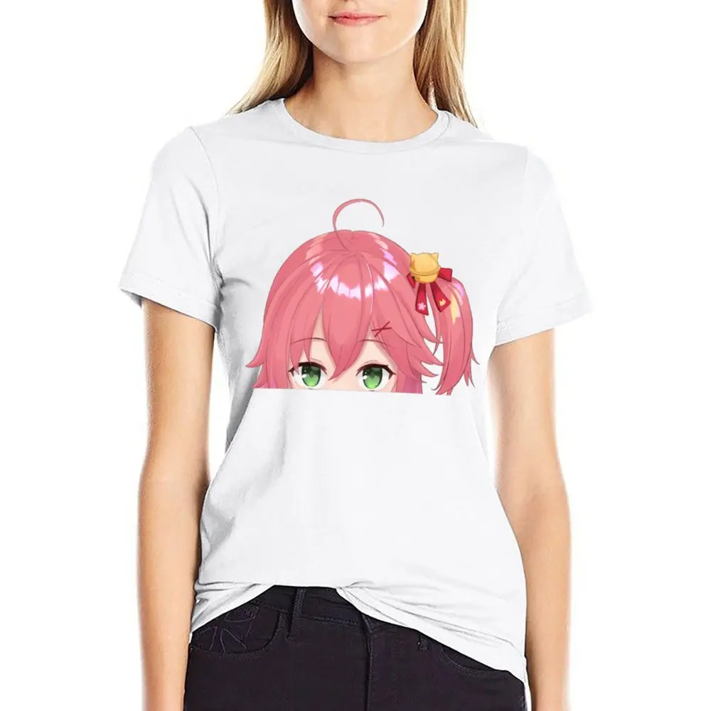 Harajuku Elite Miko Peeking Hololive Girl Sakura Peeker T-shirt  Sport Tshirt Top Quality Geeky Travel