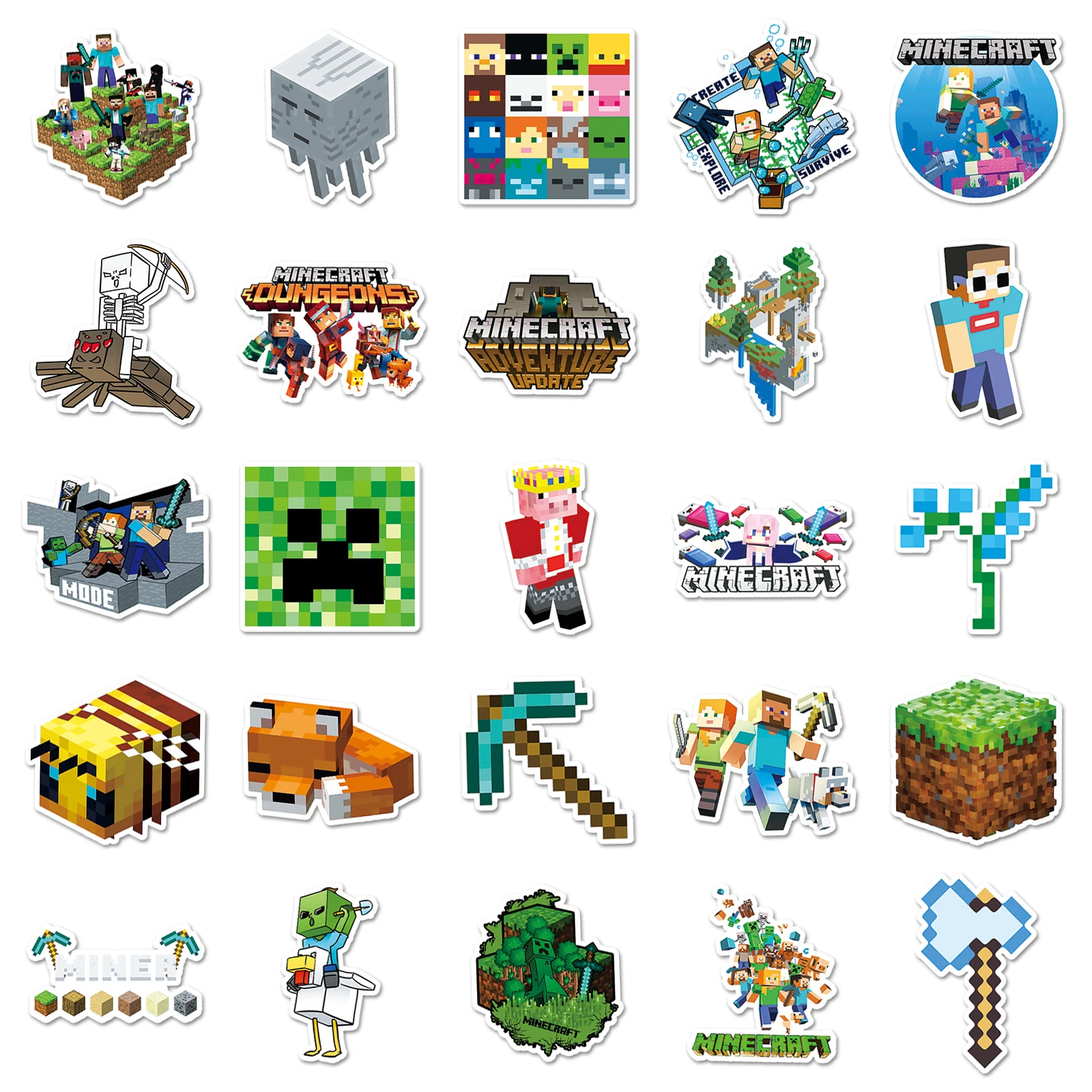 50pcs Minecrafte Stickers Creeper Sword Steve Miner Enderman Phone Notebook Suitcase Cartoon Waterproof Water Cup Decoration