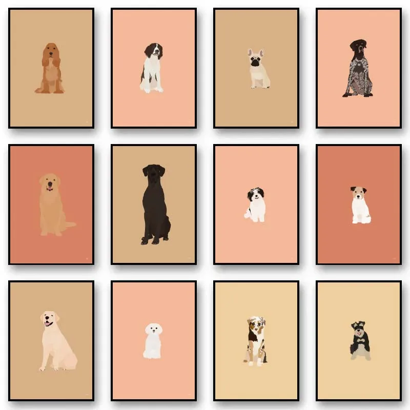 1pc frameless Canvas Painting Modern Colorful Abstract Puppy Portrait Poster Wall Art Picture Dachshund Bull Dog Canvas Painting