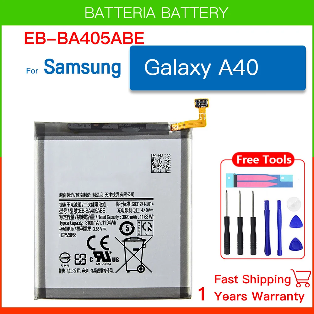 Brand New EB-BA405ABE EB-BA405ABU 3100mAh Battery For Samsung Galaxy A40 2019 SM-A405FM/DS A405FN/DS GH82-19582A Batteria+Tools