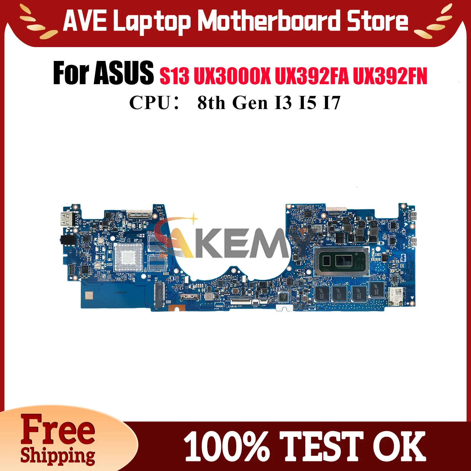

UX392FA Материнская плата для ноутбука ASUS ZenBook UX392FN UX392F UX3000X S13 UX392FA Материнская плата с процессором I3 I5 I7 100% тест ОК быстрая доставка