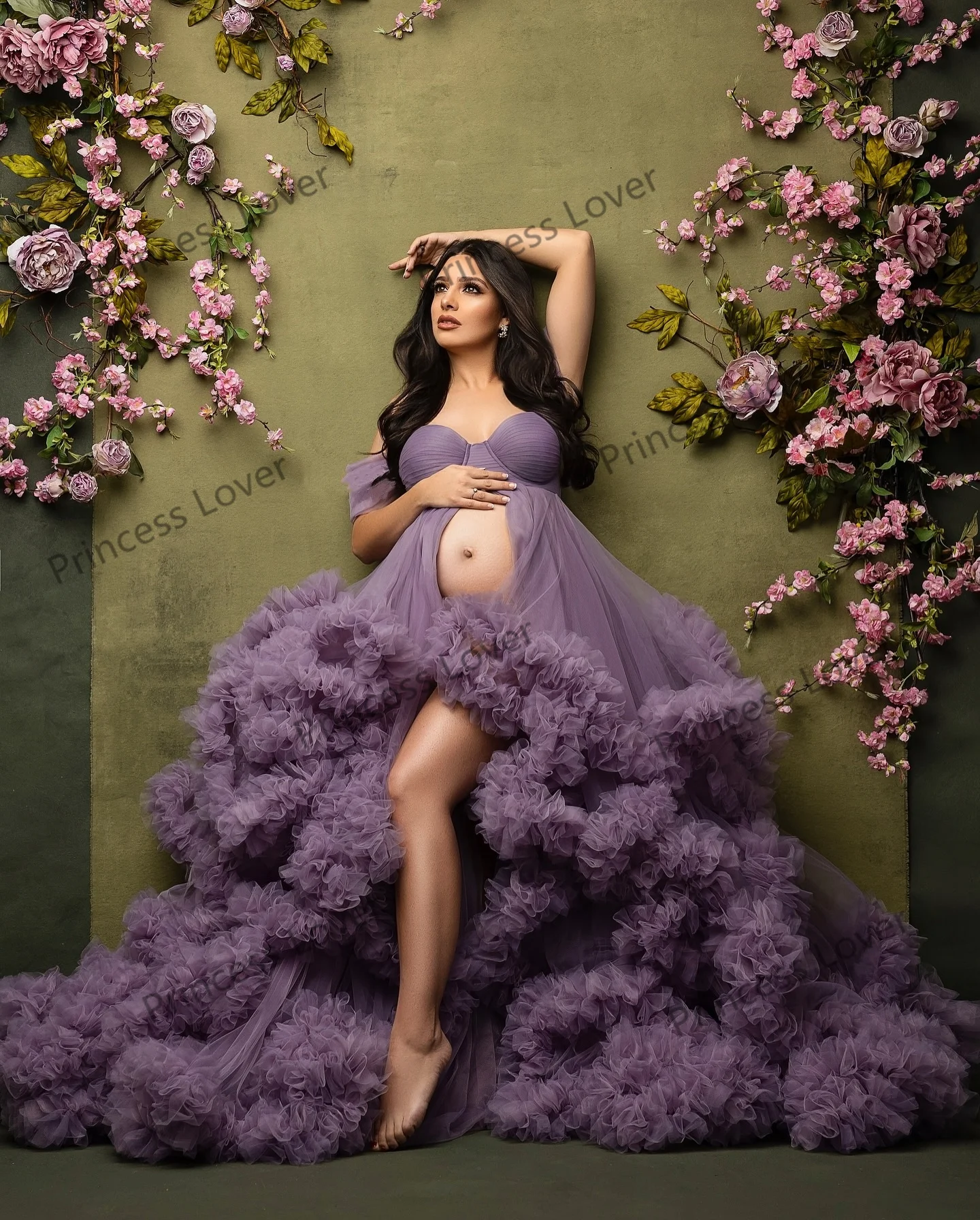 Lavender Purple Prom Dresses Slit Empire Waist Maternity Photoshoot Dress Customized Layers vestido de novia Photography Props