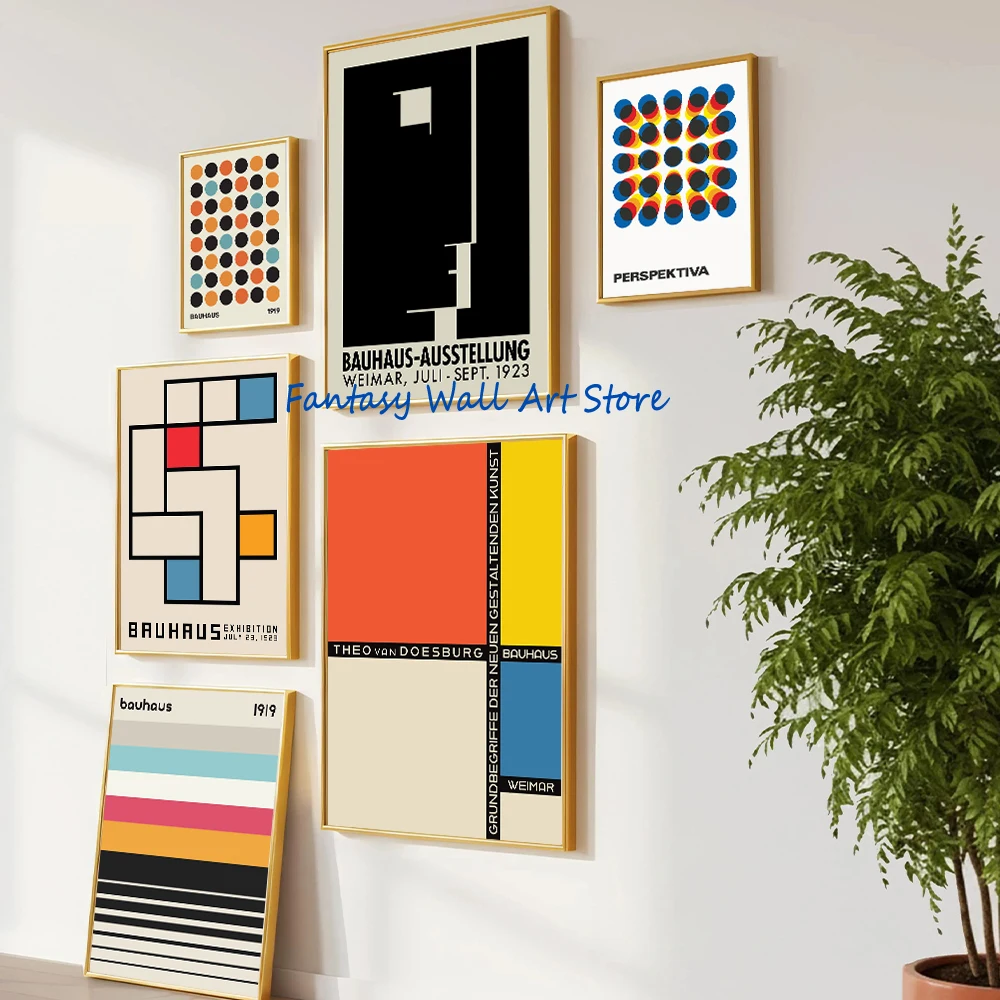 Bauhaus LESS IS MORE Geometic Poster Geometry Mondrian Abstract Vintage Nordic  Prints Canvas Painting Home Bar Cafe Wall Decor