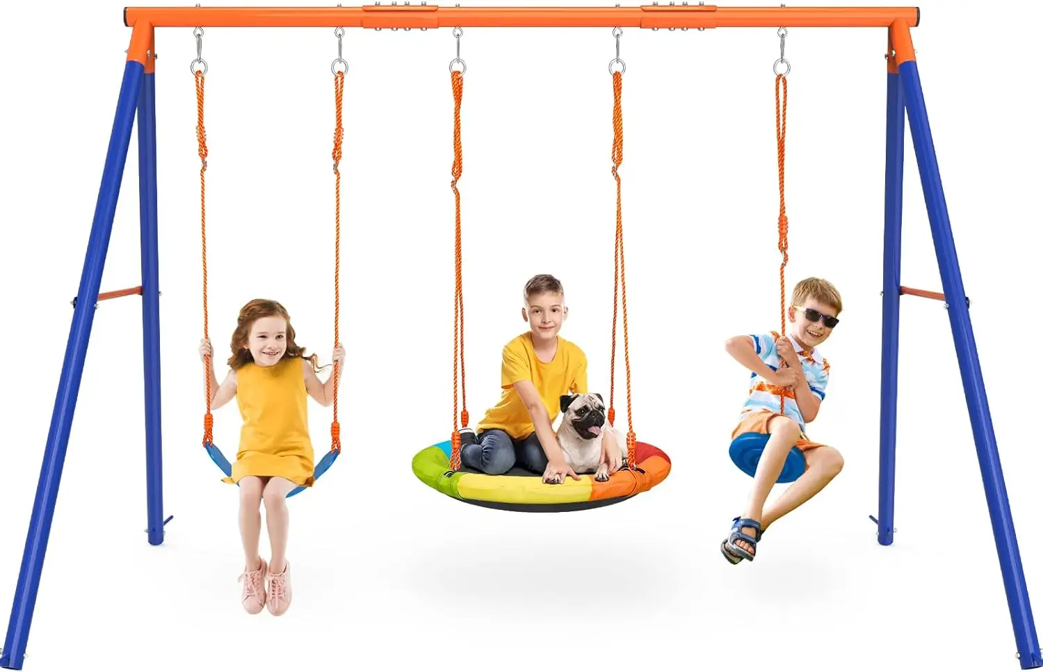 

GIKPAL Swing Sets for Backyard, Swing Set for Kids Ages 3-8, Outdoor Playset, Heavy-Duty Metal Swing Set with Saucer Swing, Swin