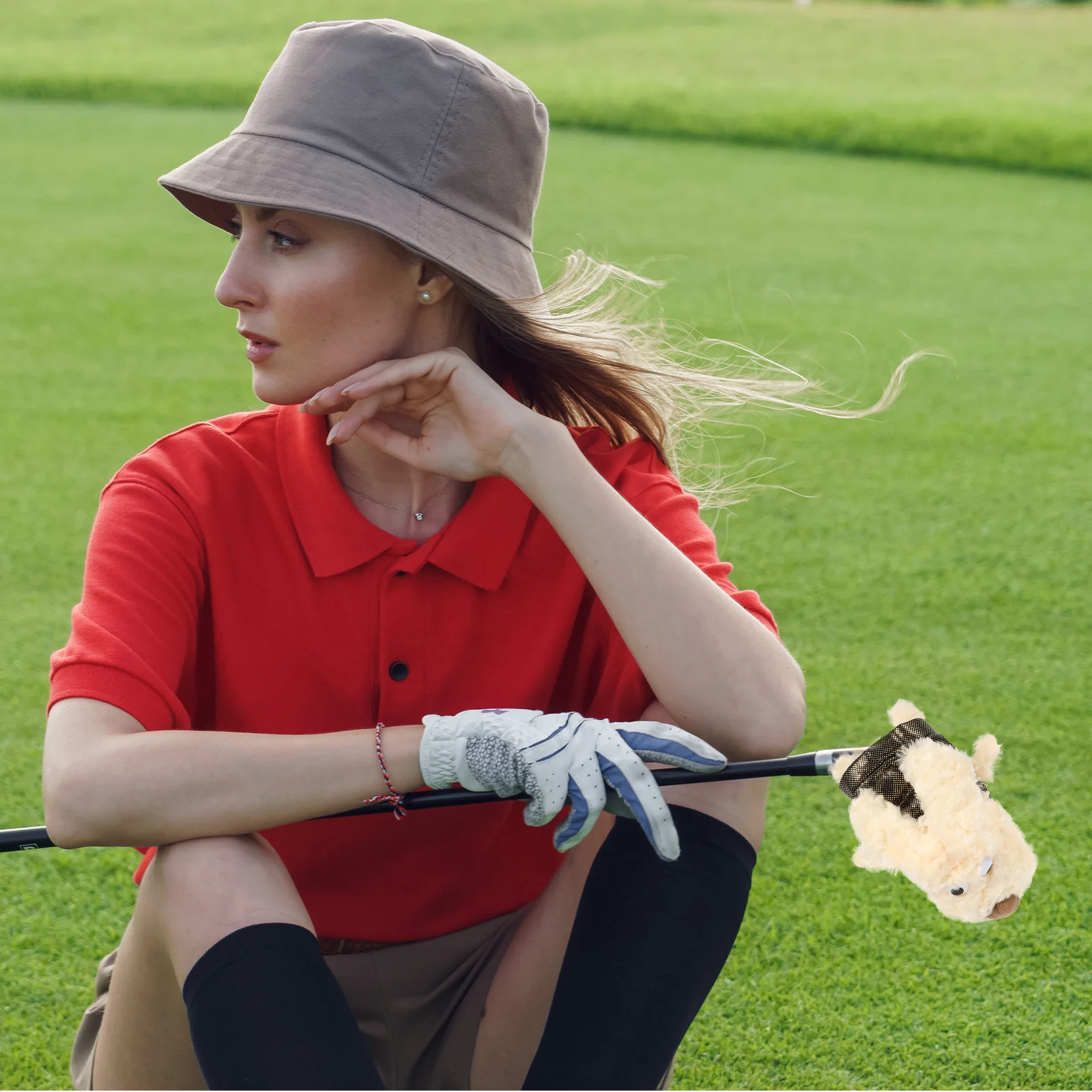 

Golf Club Head Protector Puppy Designed Khaki Cover Easy to Put on Golfing Club Head Sleeve Cartoon Style Golf Headcover