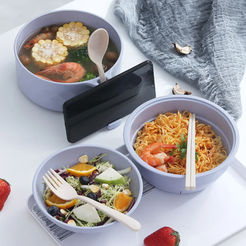Juego de cocina de cuencos para Ramen para microondas, cuenco para fideos instantáneos de paja de trigo con asas, accesorios de cocina para cocinar fideos Ramen