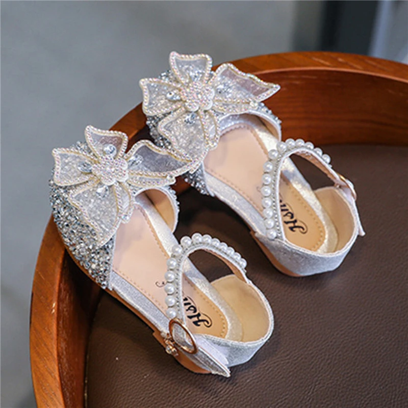 Kid Girl Sandals Rhinestone Butterfly Pearls Summer Casual Street Dancing Children Shoes