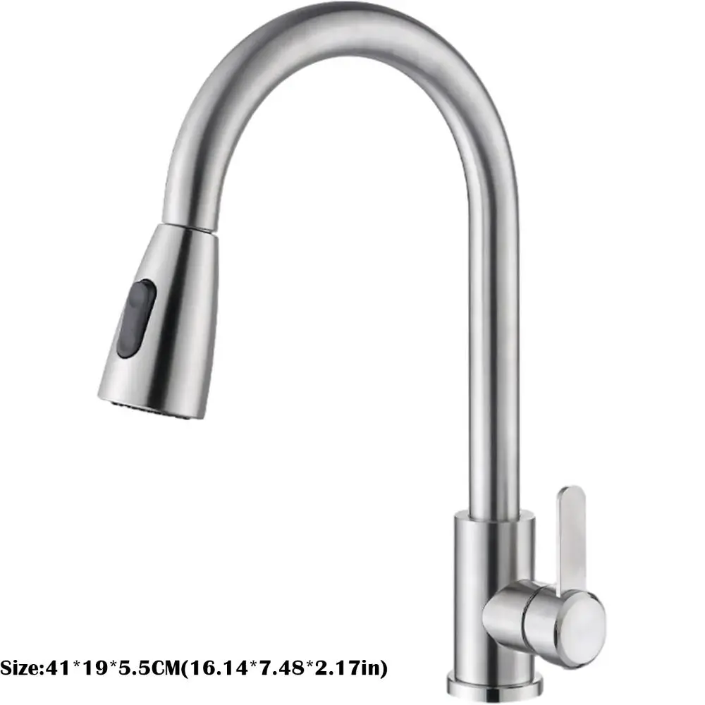 Kitchen Drain Faucet 304 Stainless Steel 360 Rotation Hot Cold Water Tap For Kitchen 2-way Sprayer Water Tap Single Handle Tap