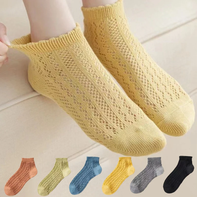 Shallow Mouth Socks For Women Summer Thin Mesh Breathable Solid Color All Match Socks Female Non-Slip Invisible Crew Socks