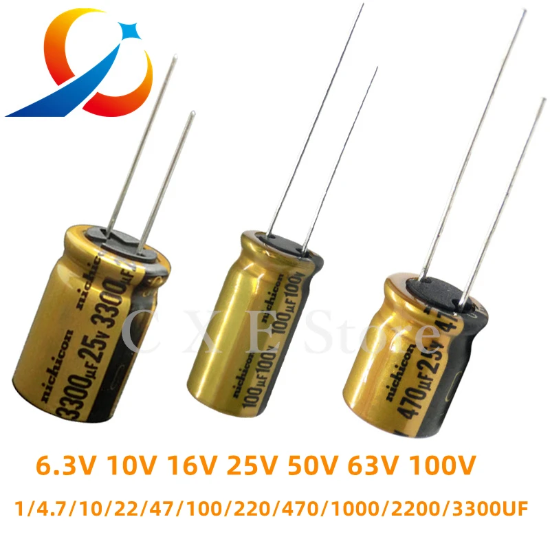 10pcs NICHICON FW Series 6.3V 16V 25V 35V 50V 63V 100V 1UF 10UF 220UF 470UF 1000UF Electrolytic Capacitors HIFI Audio Capacitor