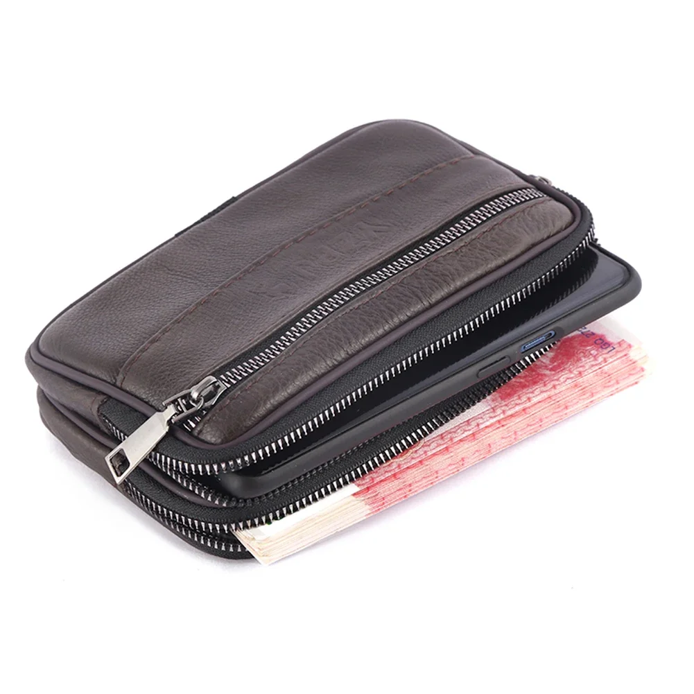 Vintage Men Casual Cowhide Leather Solid Color Mini Waist Packs Belt Coin Purse Men Pure Color Bag Coin Phone Bag