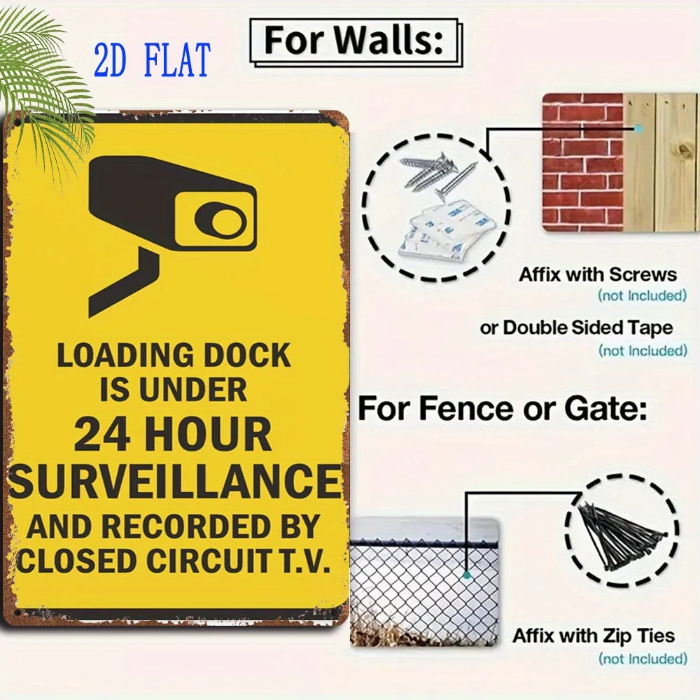 Surveillance Warning Metal Tin Sign - 24-Hour CCTV Monitoring, Black & Yellow Design with Security Camera Icon, Durable Iron W