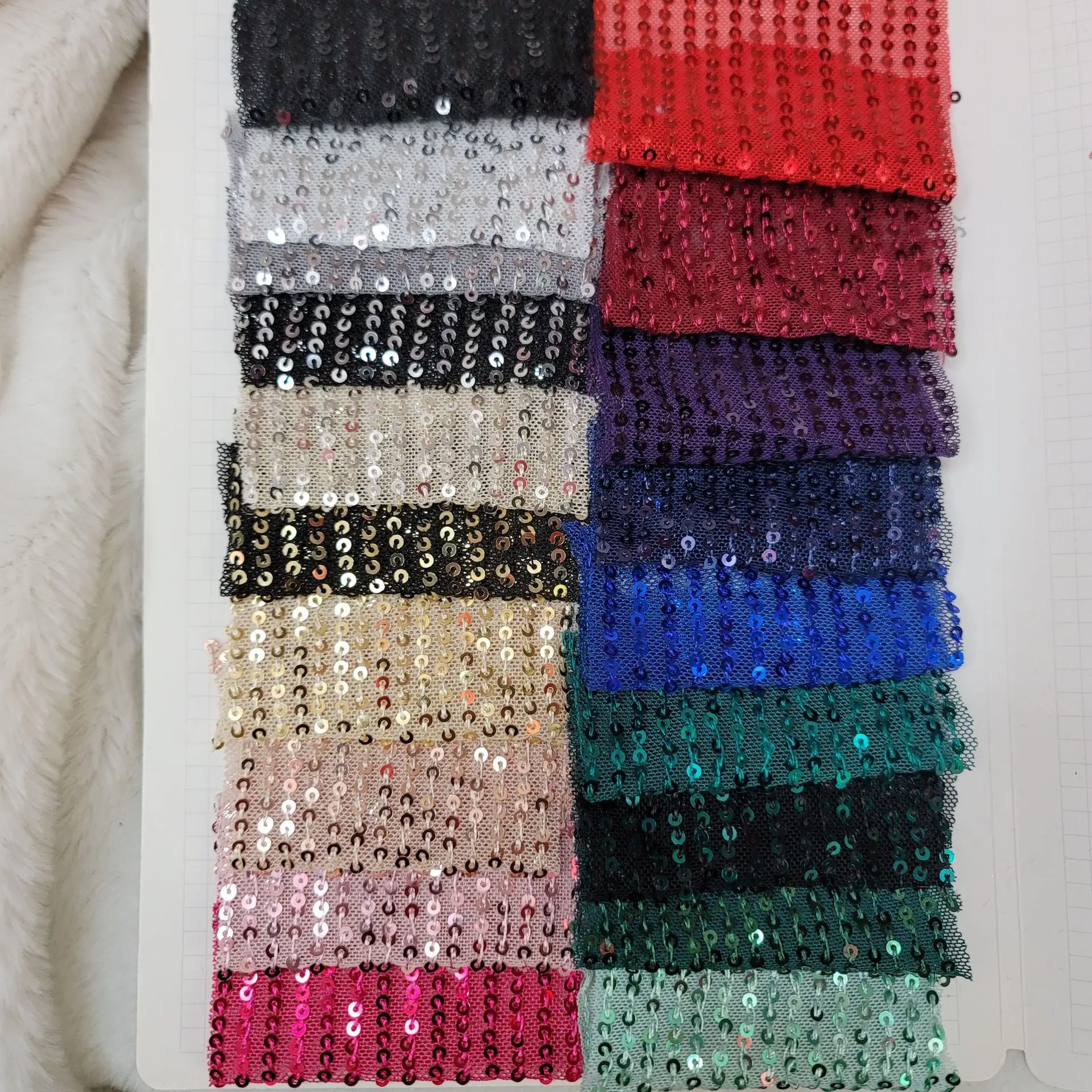5Yards 3mm Sequins Vertical Stripe Stretch Mesh Lace Fabric Beaded Embellished DIY Tulle Fabric for Wedding Evening Dress Sewing