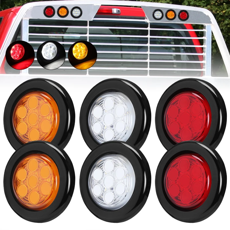 2 inch Round 7 LED Tail Stop Light Side Marker Lights Signal Clearance Light For Truck Tractor Pickup Trailer Bus Lorry 12V