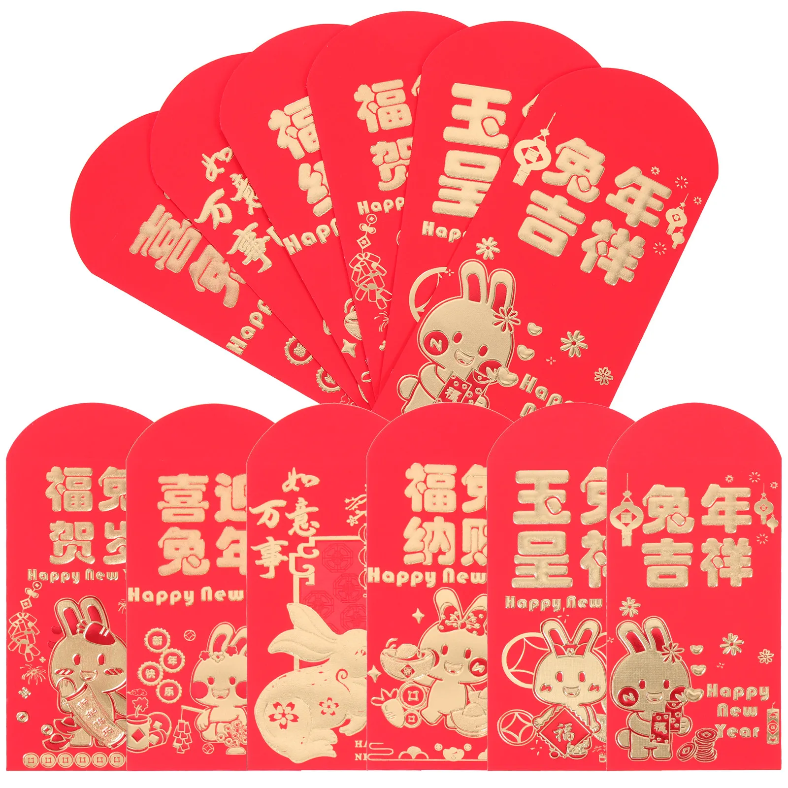 24Pcs 3D Red Envelope Paper Packets Rabbit Year Money Bags Spring Festival Red Packet Bunny Pattern Luck Money