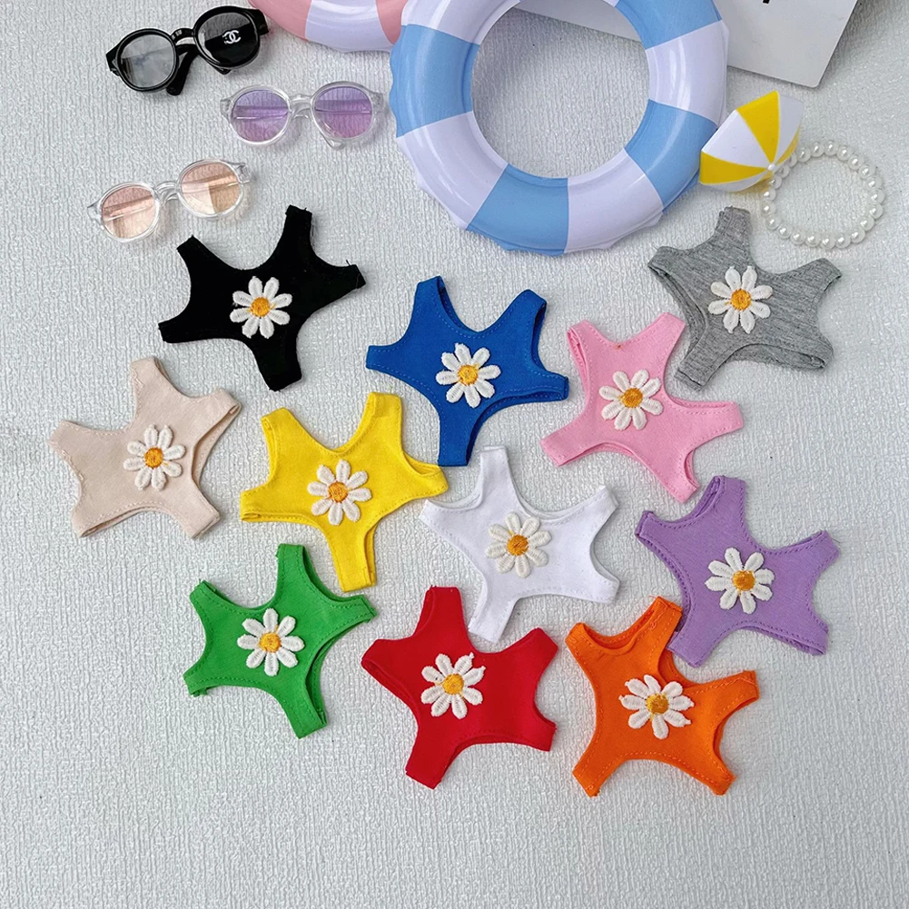 Moda peruca de cabelo curto margarida roupas de banho cor combinar colar de pérolas para 17cm labubu bonito diy boneca outfit acessórios