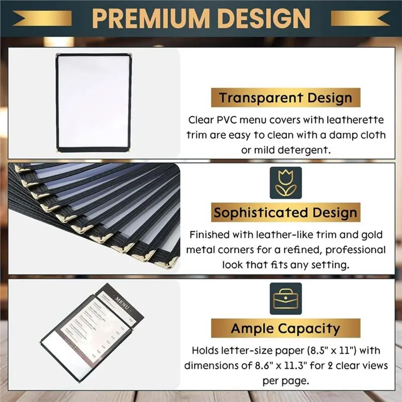 A53M-10 Pack Menu Covers 2 View - Transparent Sleeves Fits A4 8.5X11 Inch Waterproof Menu Covers Prevent Stain