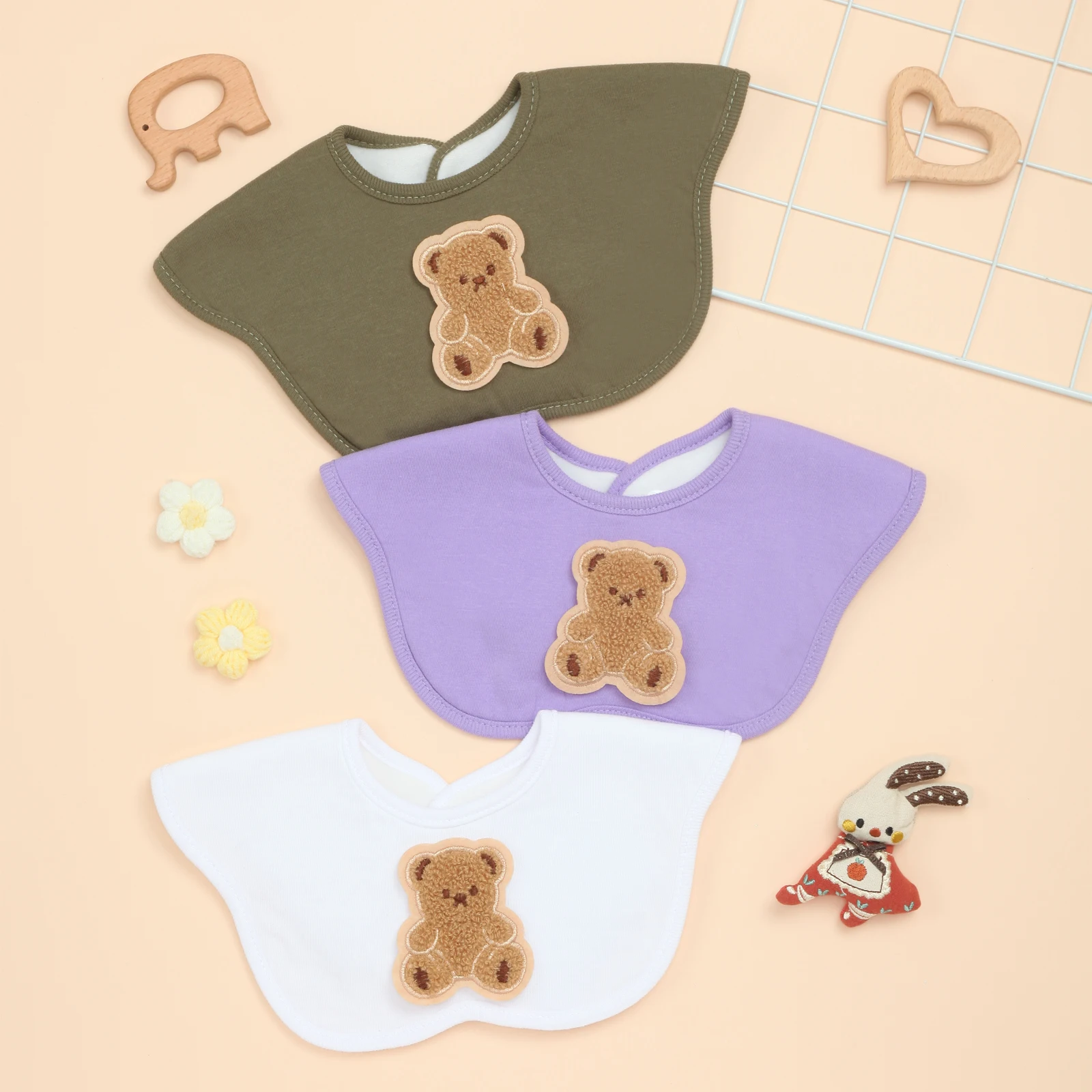 

Комплект из 3 мягких детских нагрудников унисекс для слюнотечения, прорезывания зубов, кормления, толстых впитывающих, регулируемой застежки