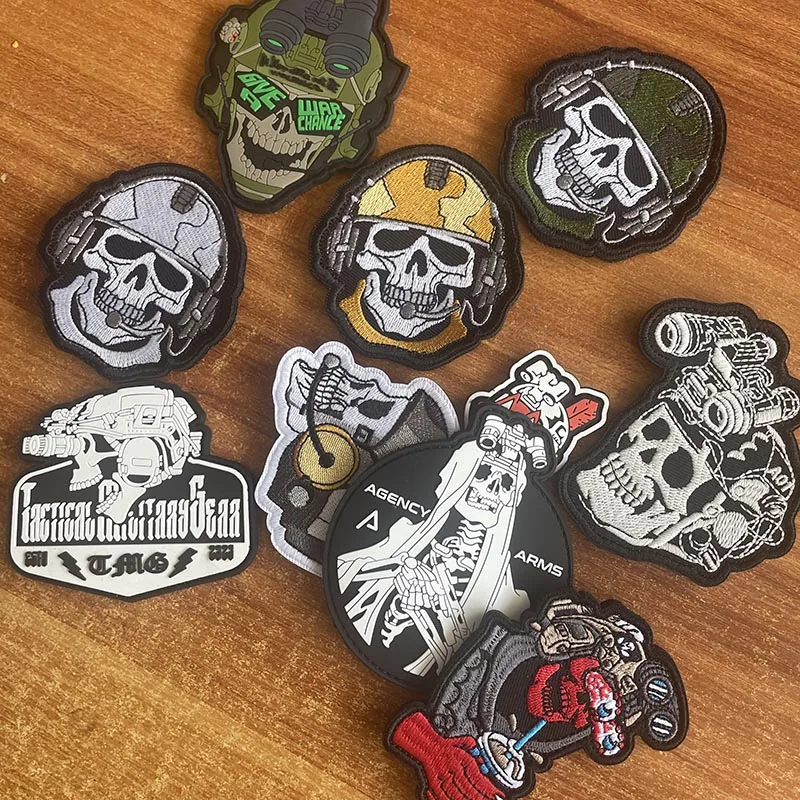 PVC Rubber Luminous Skull Night Vision Device Sticker,Skeleton Soldier Embroidery Applique Patch Tactical Emblem for Backpack