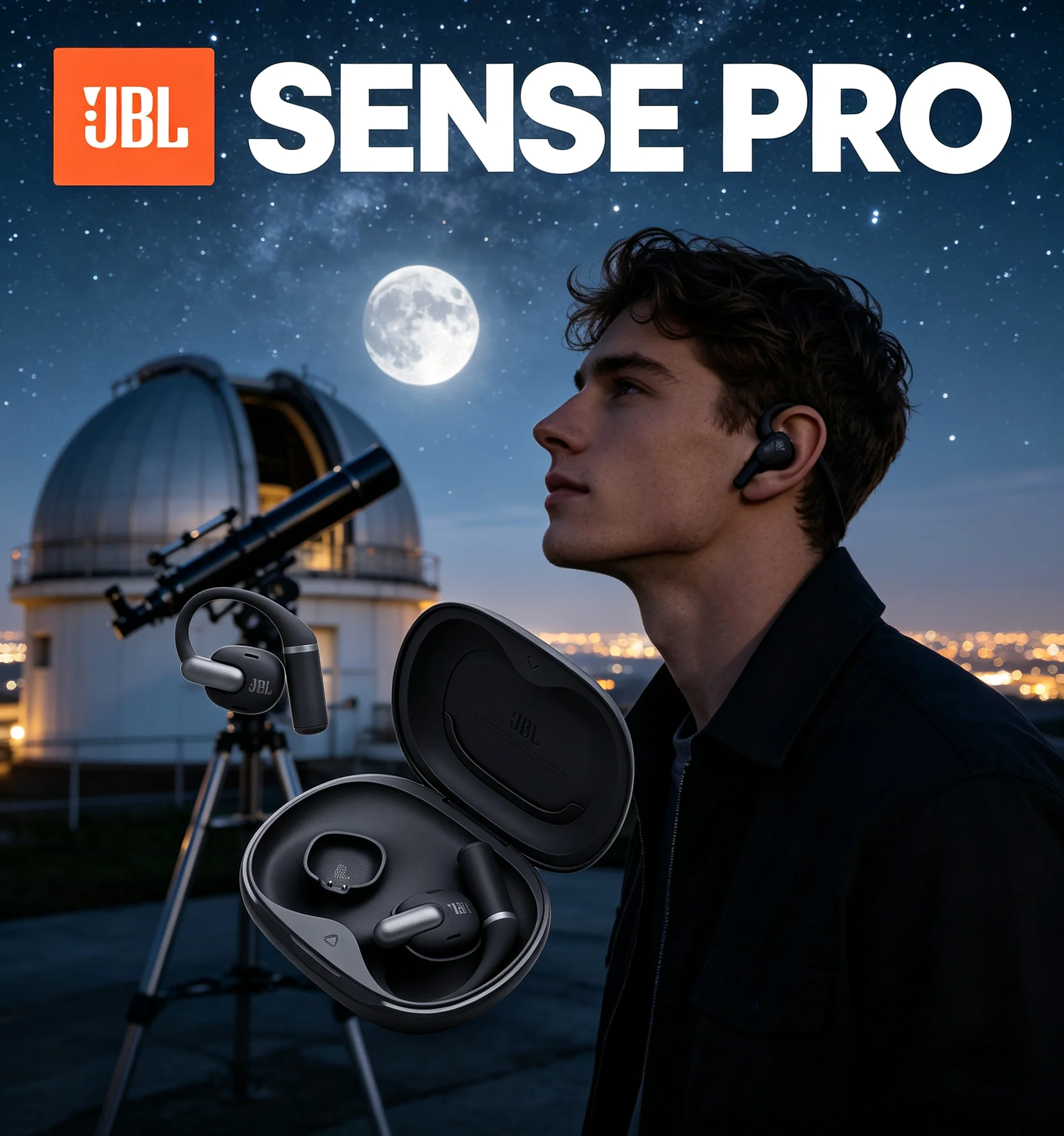 JBL Sense Pro TWS Open-Ear Headphones, OpenSound Tech, Hi-Res Wireless, 4-Mic AI Call, IP54, 38H Playtime & Touch Control