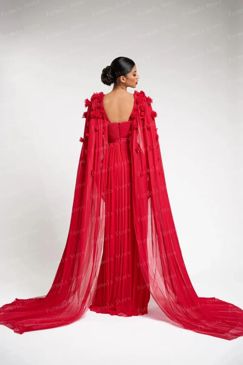 ชุดราตรีสีแดงสุดชิคพร้อมดีไซน์จับจีบและแขนไหลมีสีหนาและเงาที่โดดเด่น เน้นความงามของผู้หญิง