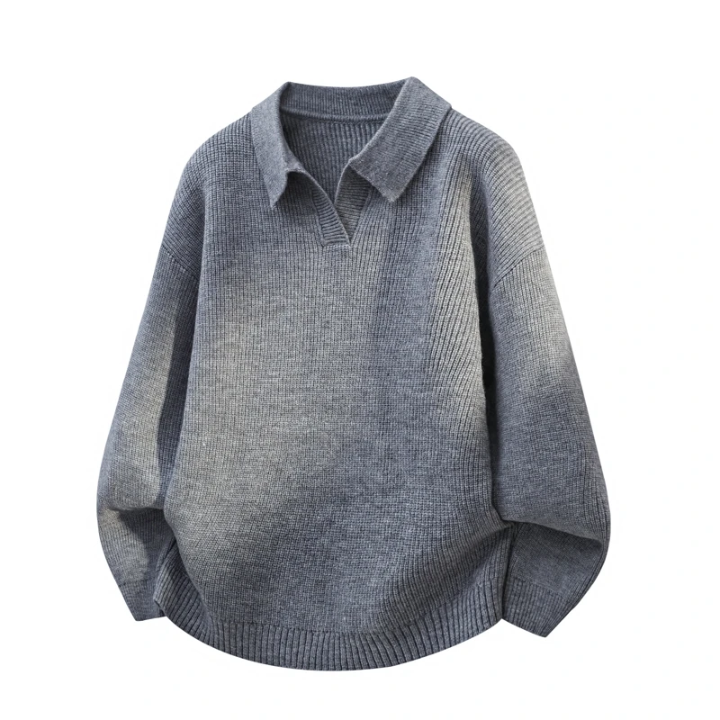 

Solid Color Sweater Men Shirt Collar Design Lazy Style Loose Fit Pullover Autumn Casual Layering Knit Sweater