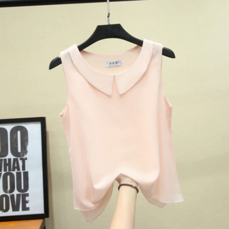 Fashion Brand Spring Summer Women Chiffon Blouses Shirt Women Tops Sexy Blouses Beach Holiday Sleeveless Round Neck Shirt Blouse