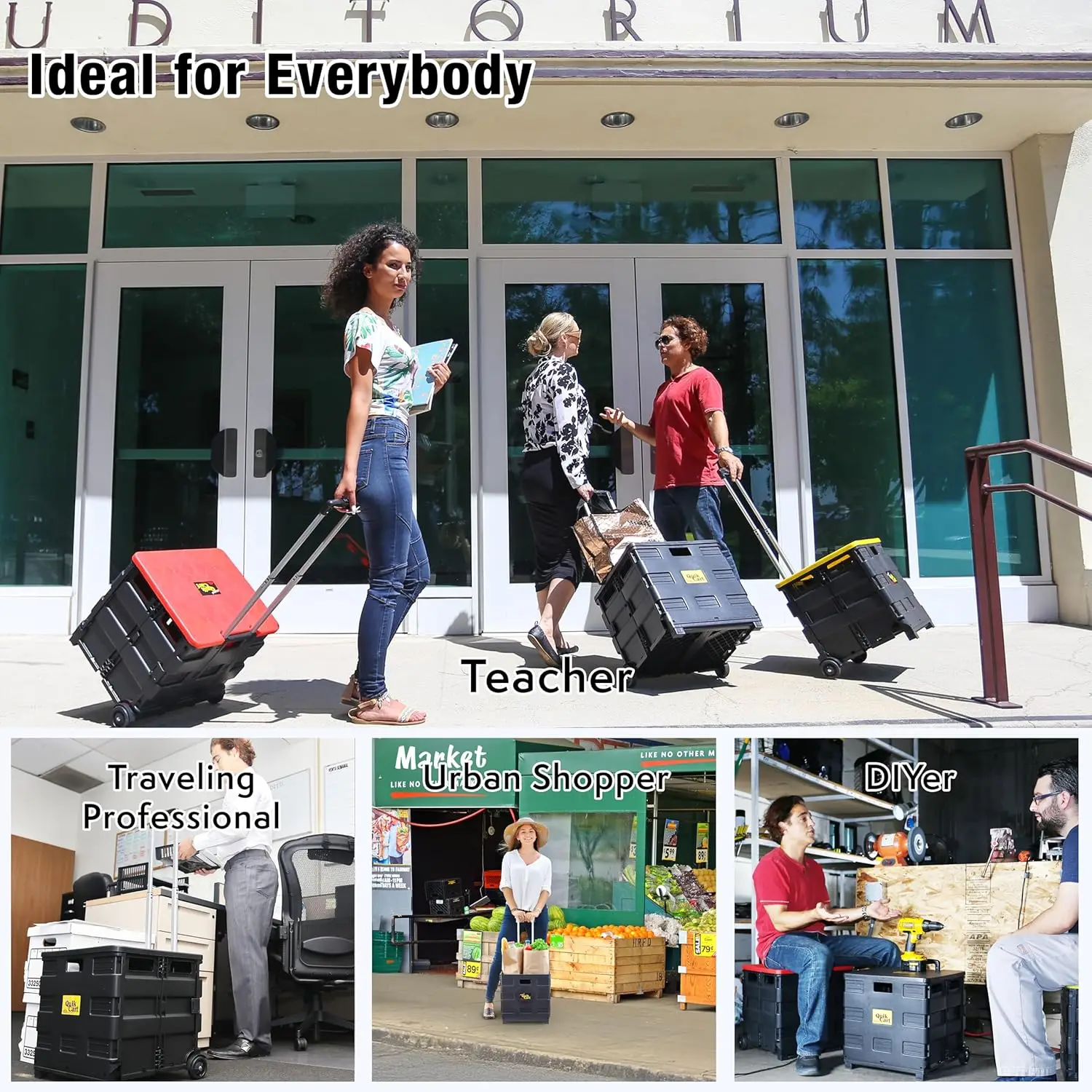 صندوق دوار قابل للطي بعجلات، سعة 80 رطلاً، بلاستيك عالي التحمل، أسود - مثالي للمعلمين والاستخدام المكتبيين #6