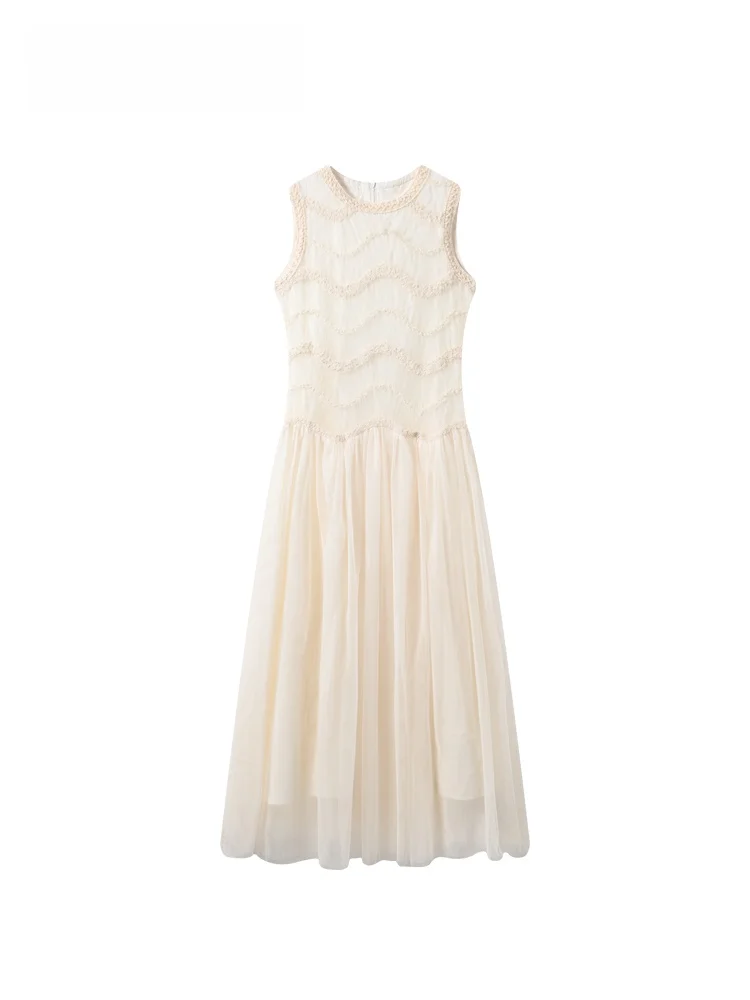 

Summer New plus Size Women's Dress Cara CLUB Sleeveless Casual Midi Skirt Waist Cinched A-Line Long Dress for Plump Sister