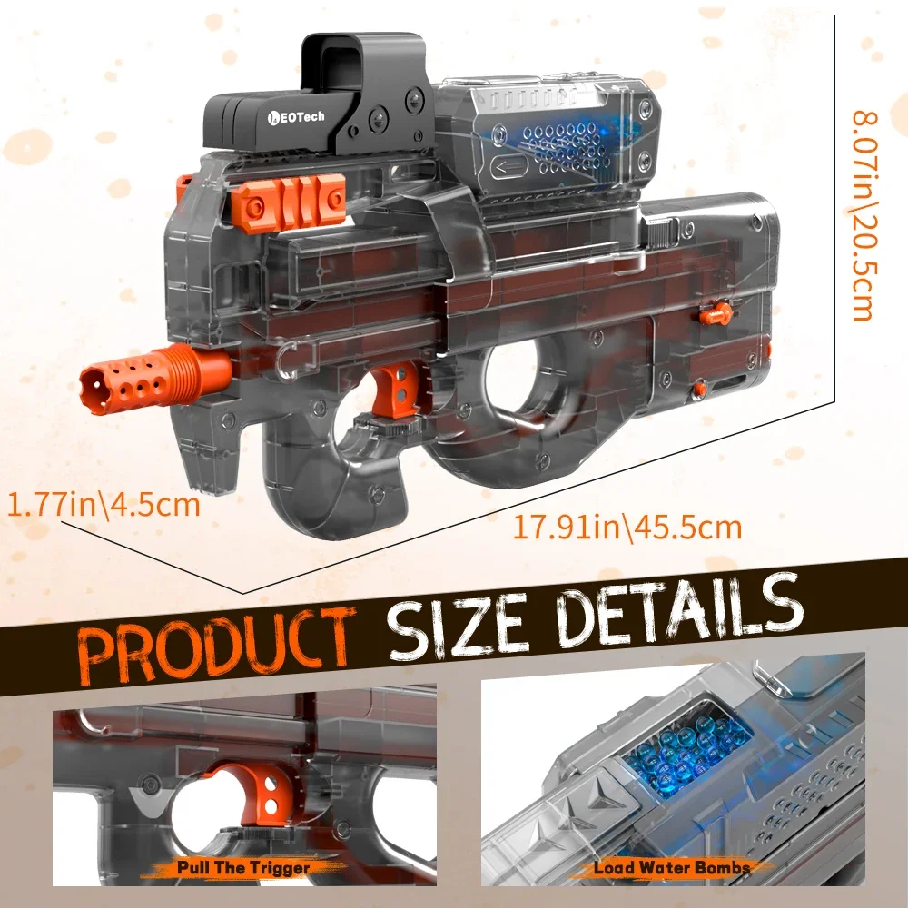 Pistola de Gel eléctrica para tiro al aire libre P90, pistola explosiva, pelota contra salpicaduras totalmente automática, pistola de juguete adecuada para actividades al aire libre, juego de equipo