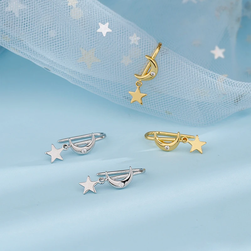 New Fashion Vintage Star Moon Earhook Small Design Earrings For Women Pendant Stud Earrings Girls Jewelry Female Gift
