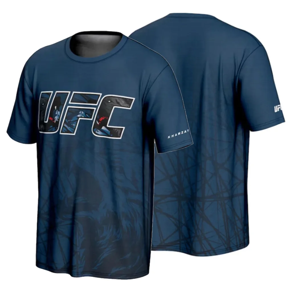 بلو كامزات شيمايف 2025 UFC وولف جيرسي القتال الأكثر مبيعا الملاكمة الرياضة المشجعين الرجال قصيرة الأكمام بلايز المتطرفة التدريب تيز