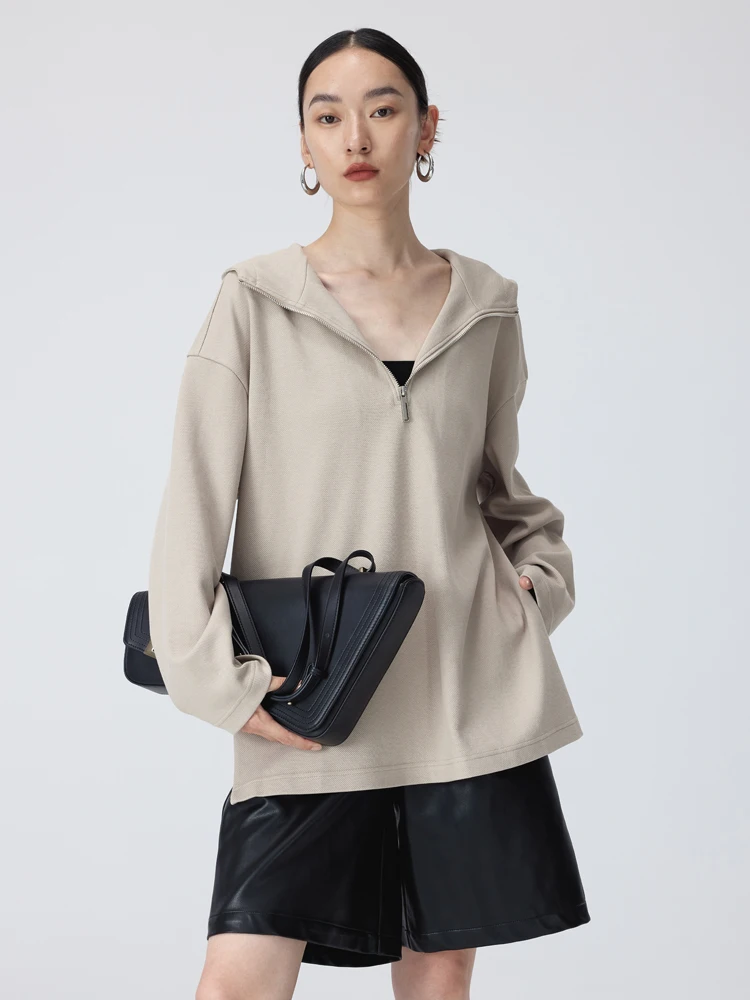 

Blank Label mat Twill Double-Sided Knitted Hoodie Women's Zip-Up Stand Collar Top Casual Comfortable Cotton Blend Long...