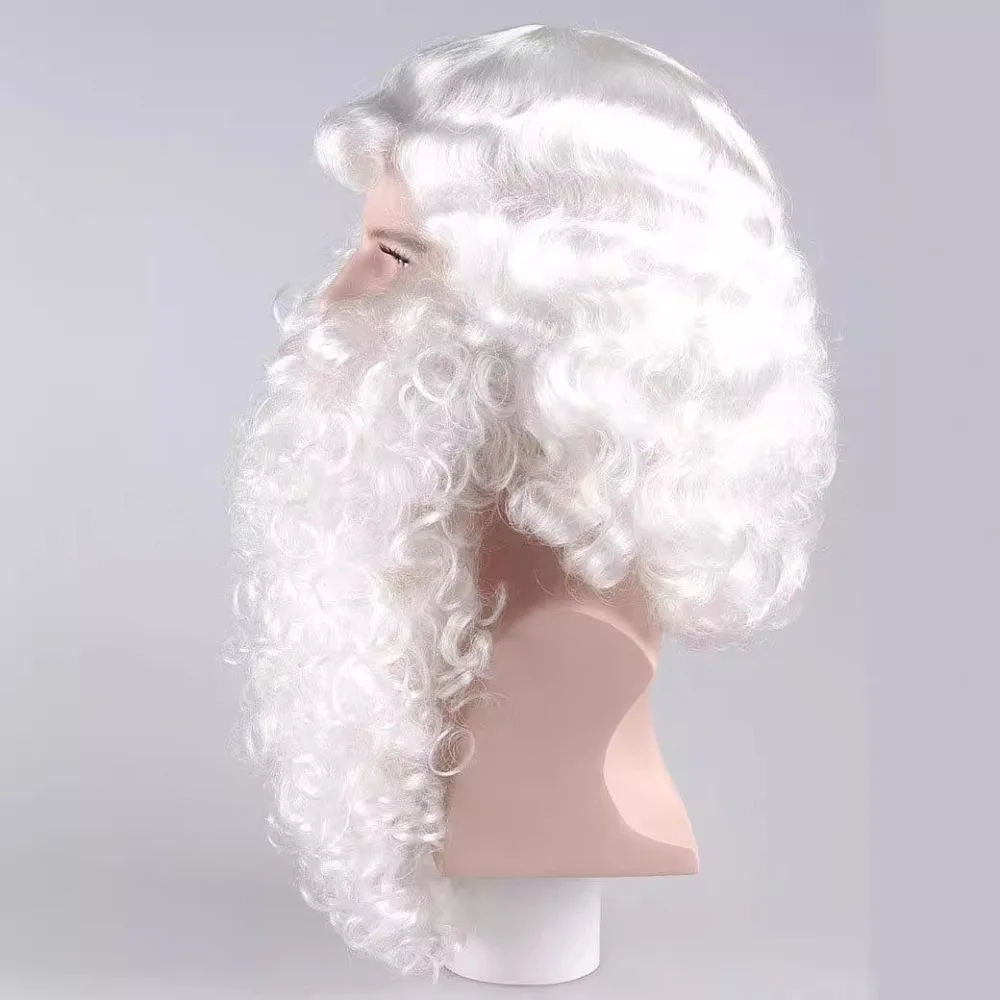Peluca de barba de Papá Noel, conjuntos de gafas, peluca y barba de Navidad de Cosplay realista blanca, accesorios de disfraz de Papá Noel para hombres