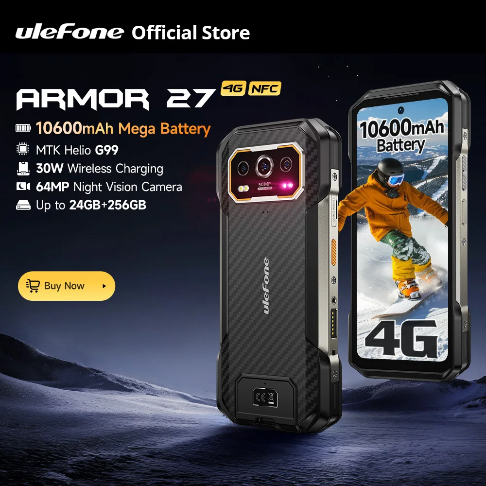 【Światowa premiera】 Ulefone Armor 27 4G 10600mAh Wytrzymały telefon 24 GB + 256 GB Android 14 Smartfon 6,78" FHD 120 Hz Wizja nocna Global