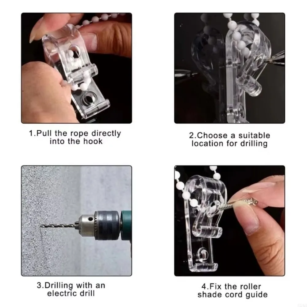 Cordless Blind Chain Guide Hook Clear Plastic for Roller Blinds Easy Installation with Screws 1.99 x 0.7 inches