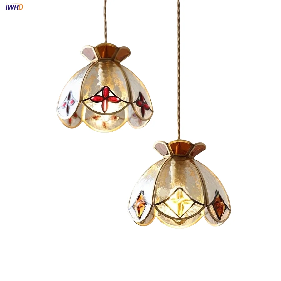 

IWHD Home Decor LED Pendant Lights Porch Dining Room Tiffany Handcraft Clear Glass Japan Style Hanging Lamp Luminaire Suspendu